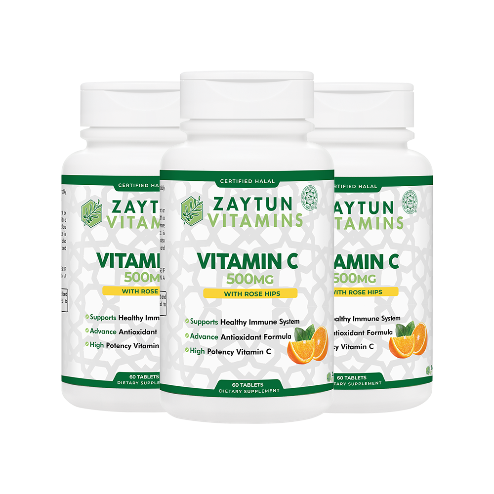 Halal Vitamin C 500mg Tablets (3-Pack) by Zaytun Vitamins