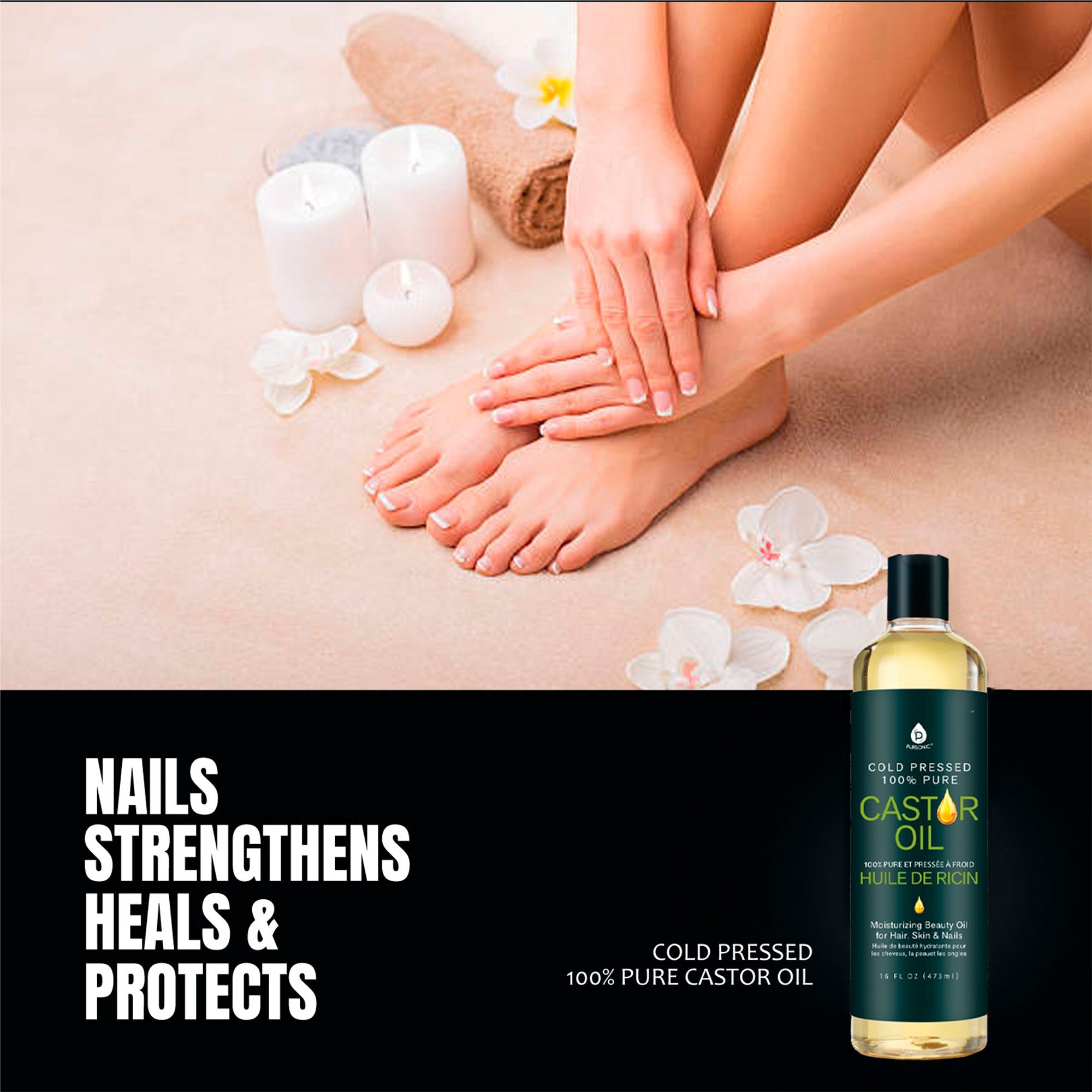 100% Pure Cold Pressed Castor Oil 16 Oz by Pursonic